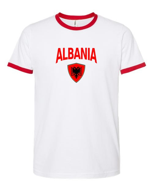 Albania Arched Crest Soccer Ringer Tee — NYC Factory
