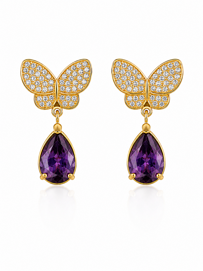 Amethyst Flutter Drop Earrings – Purple Stone Earrings for Women – Pabeena