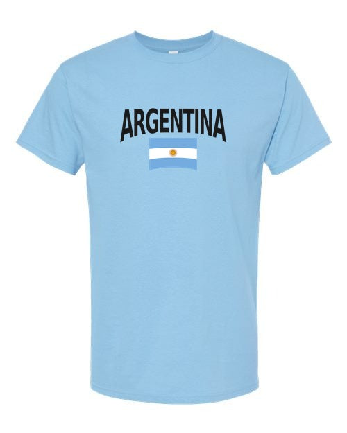 Argentina Soccer Tee 2026 — Classic Name & Flag | NYC Factory - Sky Blue
