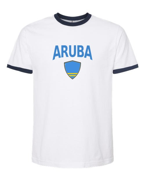 Aruba Arched Crest Soccer Ringer Tee — NYC Factory