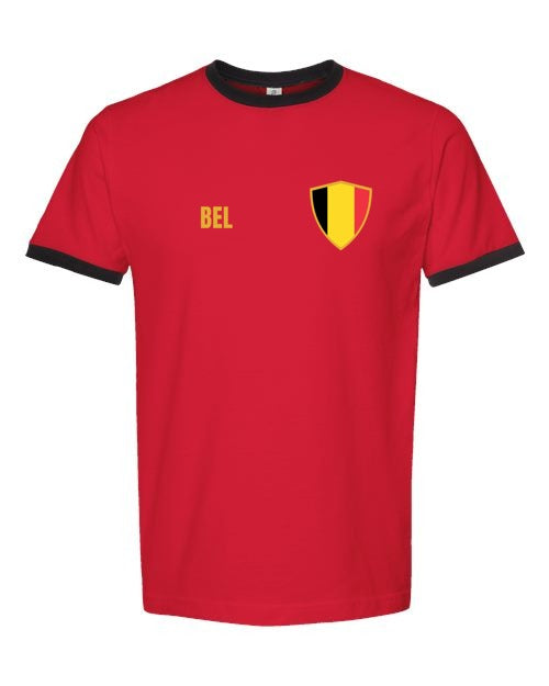 Belgium Soccer Ringer Tee 2026 — Retro National Crest | NYC Factory