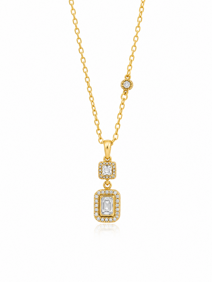 Celeste Duo Zircon Pendant Necklace – Gold Plated Daily Wear Necklace – Pabeena