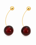 Cherry Arc Drop Earrings – Gold Plated Red Bead Cherry Drops – Pabeena