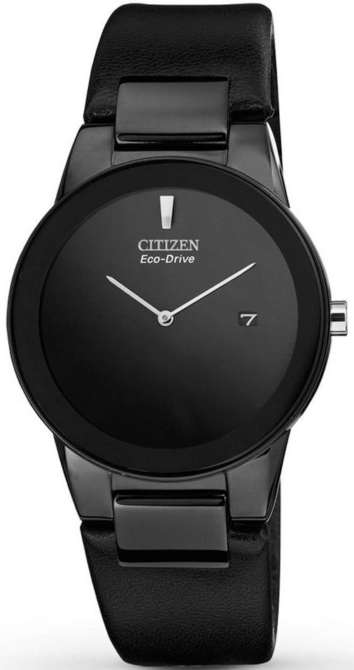 Citizen Eco-Drive Axiom AU1065-07E – Black Dial, Black Leather Strap, Minimalist Men’s Watch