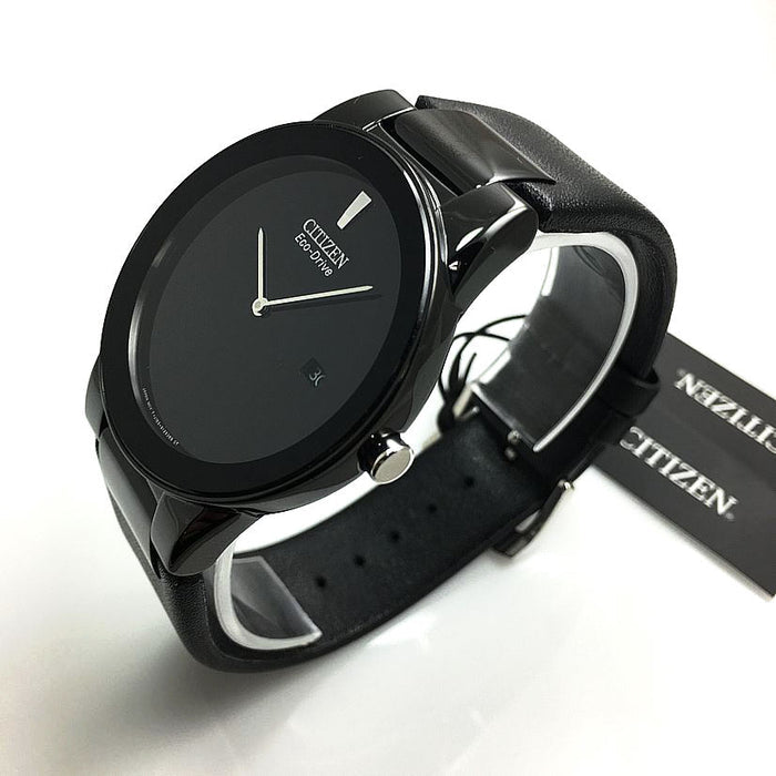 Citizen Eco-Drive Axiom AU1065-07E – Black Dial, Black Leather Strap, Minimalist Men’s Watch