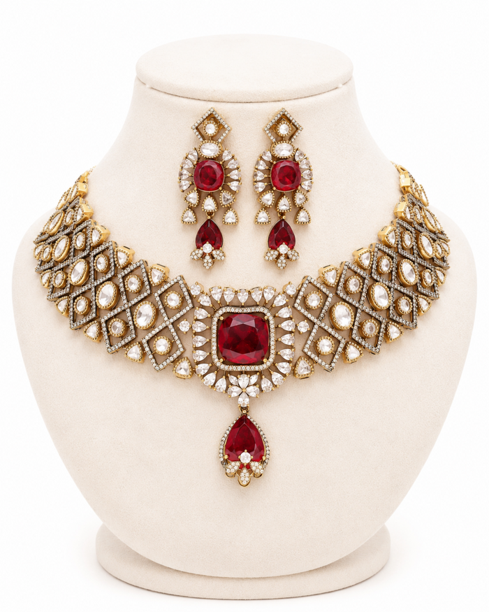 Crimson Glint Moissanite Statement Set - Pabeena