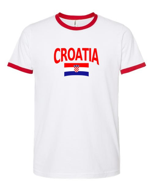 Croatia Soccer Ringer Tee 2026 — Classic Name & Flag | NYC Factory - white_red