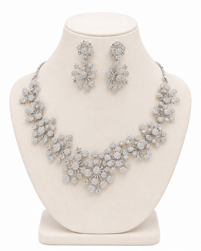 Crystal Bloom AD Stone Necklace Set – American Diamond Bridal Jewellery – Pabeena