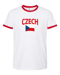 Czech Republic Soccer Ringer Tee 2026 — Classic Name & Flag | NYC Factory - white_red