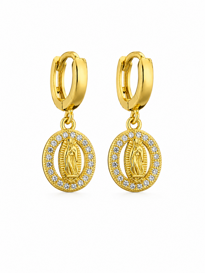 Divine Halo Medallion Earrings – Gold Plated Huggie Hoop Earrings – Pabeena