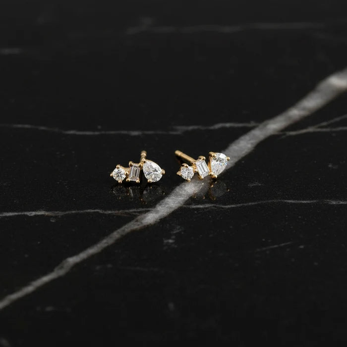 DPLAOPA  925 Sterling Silver Gold Stud Earring Clips Piercing Luxury Pediments Small Fine Jewellery