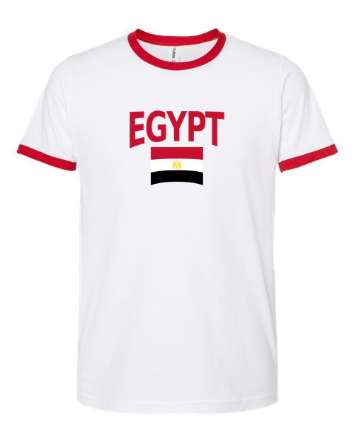 Egypt Soccer Ringer Tee 2026 — Classic Name & Flag | NYC Factory - white_red