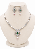 Emerald Deco Pearl AD Necklace Set – Art Deco American Diamond Jewellery – Pabeena