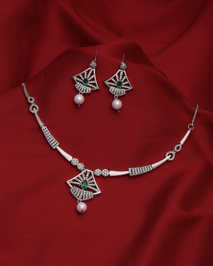 Emerald Deco Pearl AD Necklace Set – view 6 – Pabeena