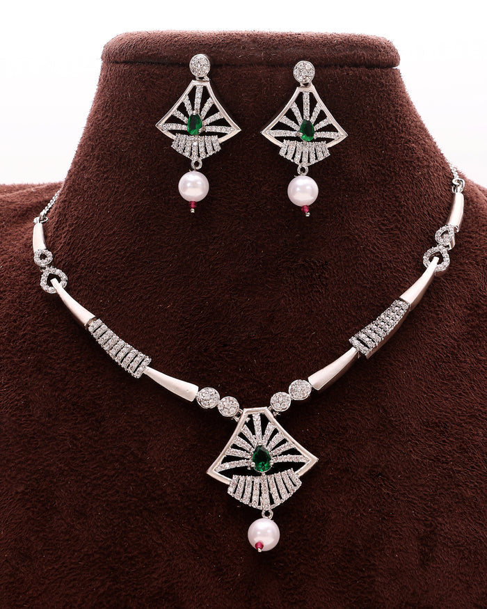 Emerald Deco Pearl AD Necklace Set – view 7 – Pabeena