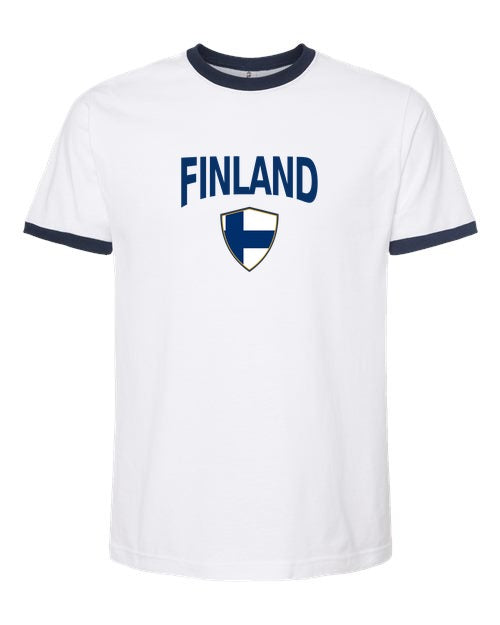 Finland Arched Crest Soccer Ringer Tee — NYC Factory