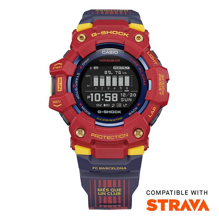 G-SHOCK GBD100BAR-4 – FC Barcelona Matchday Collaboration Bluetooth Fitness Watch, Red & Blue Garnet Design, 200m Water Resistant