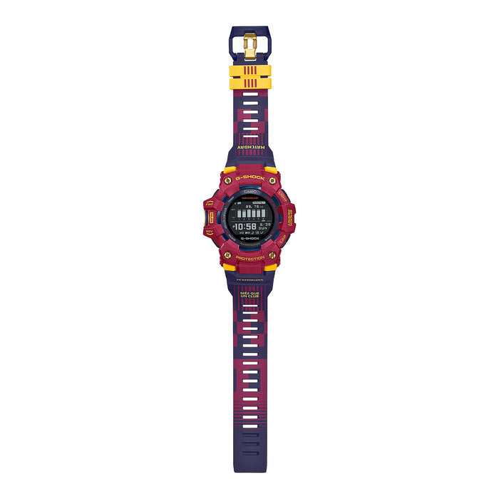 G-SHOCK GBD100BAR-4 – FC Barcelona Matchday Collaboration Bluetooth Fitness Watch, Red & Blue Garnet Design, 200m Water Resistant
