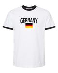 Germany Soccer Ringer Tee 2026 — Classic Name & Flag | NYC Factory - White/Black