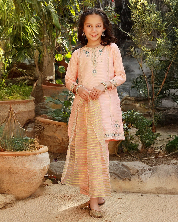 Eminent Girls Embroidered 3Pcs Shalwar Suit - Peach, Girls Shalwar Kameez, Eminent, Chase Value