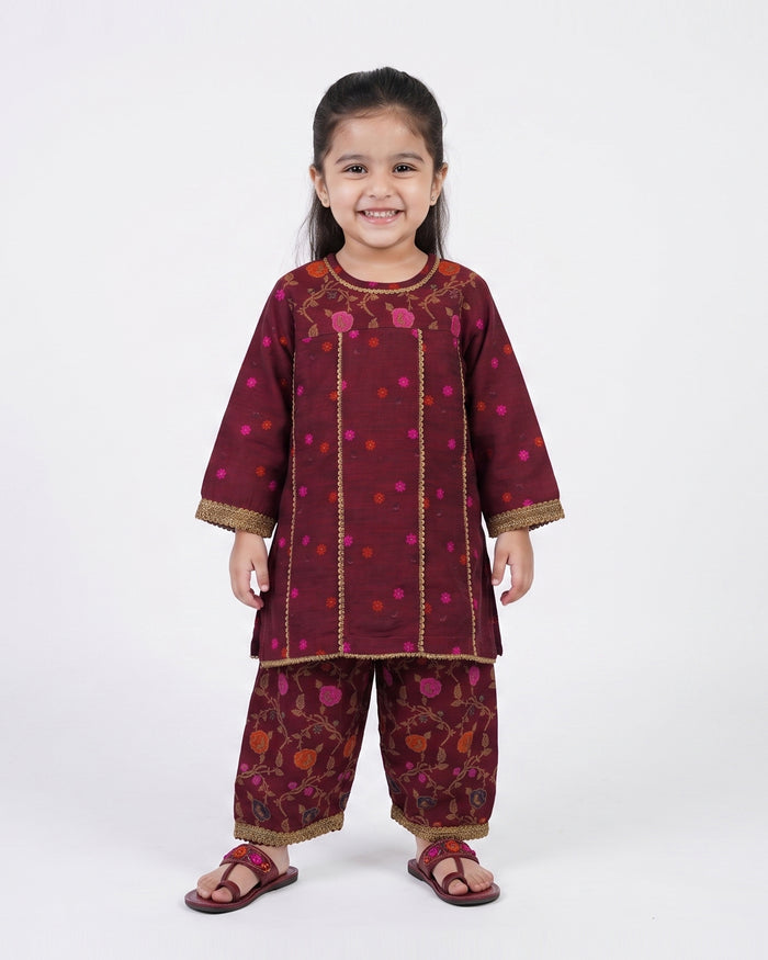 Girls Embroidered Dyed 2 Pc Suit