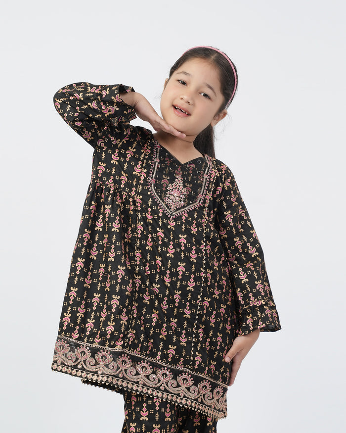 Girls Embroidered Shalwar Suits - Black