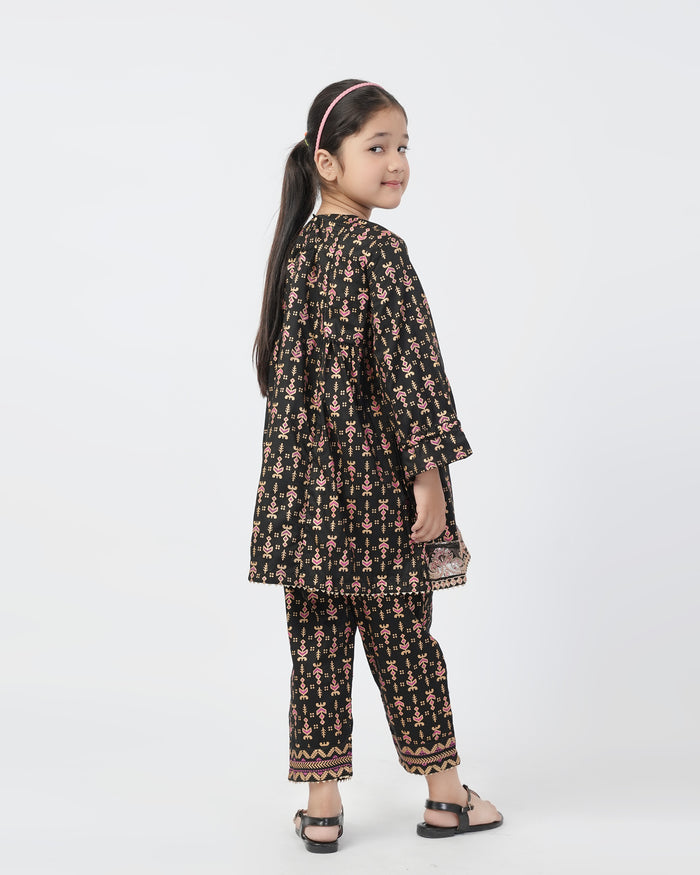 Girls Embroidered Shalwar Suits - Black