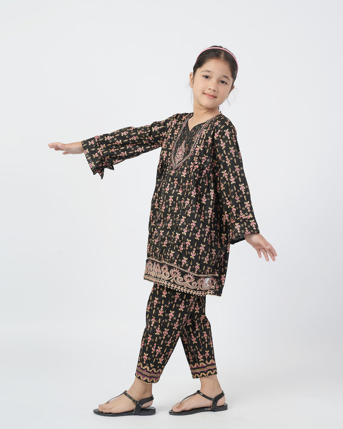 Girls Embroidered Shalwar Suits - Black