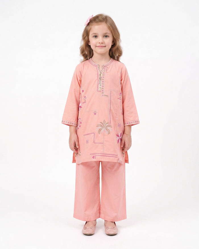 Girls Essentials Embroidered Dyed 2 Pc