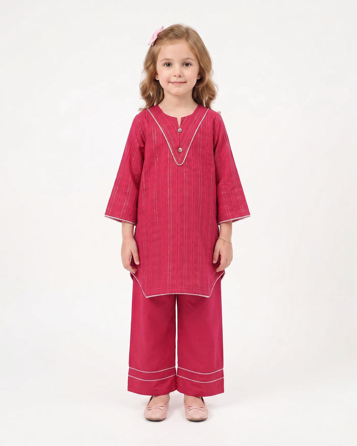 Girls Fusion Embroidered Dyed 2 Pc