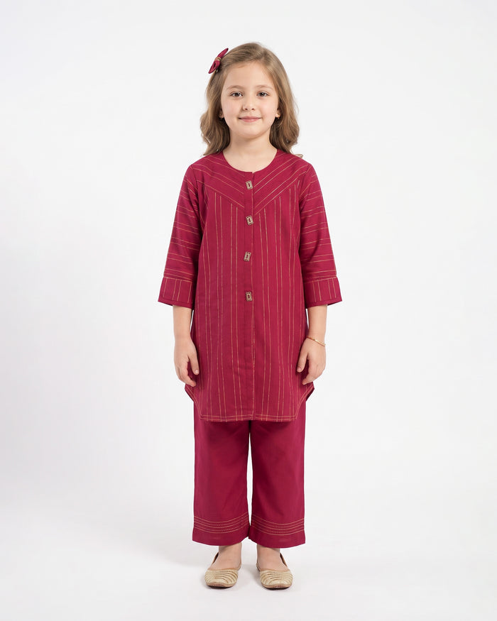 Girls Fusion Embroidered Dyed 2 Pc