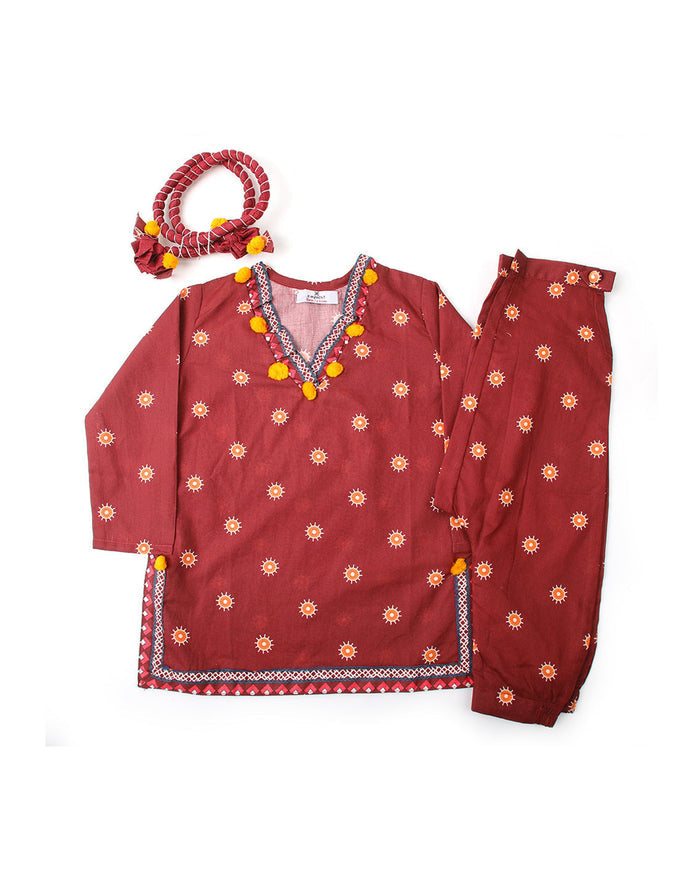 Eminent Girls Printed Suit - Maroon, Girls Shalwar Kameez, Eminent, Chase Value