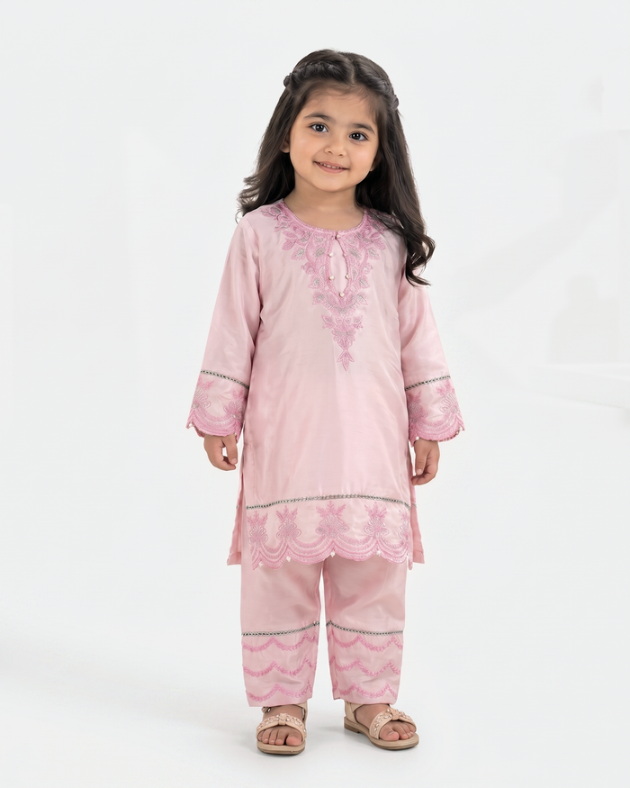 Girls Signature Embroidered Dyed 2 Pc
