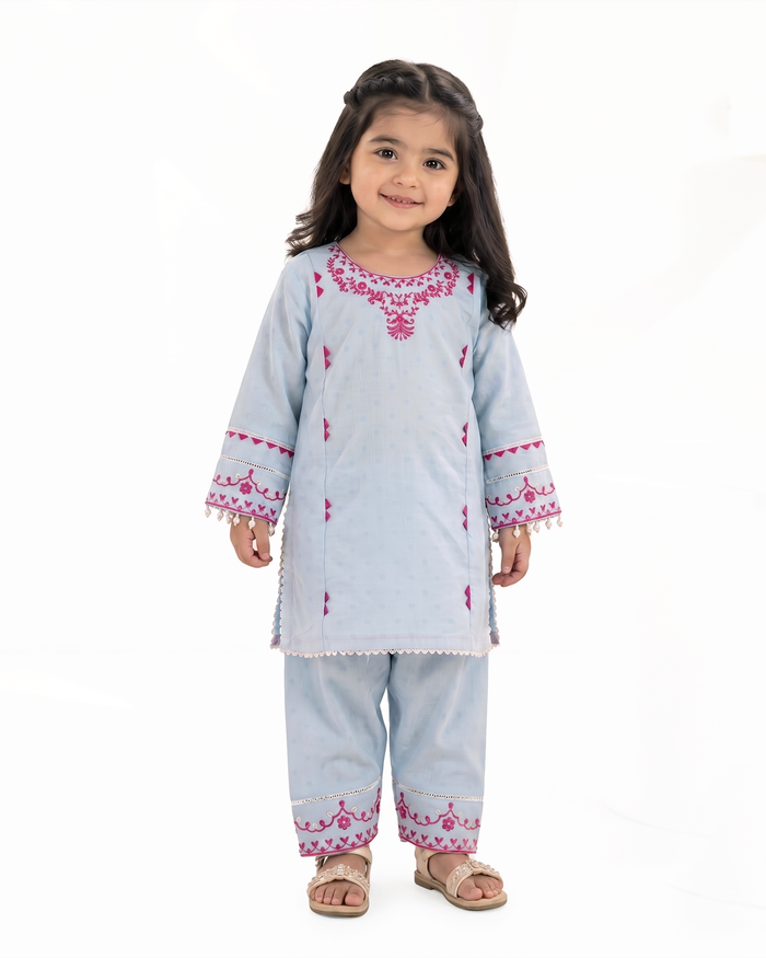 Girls Signature Embroidered Dyed 2 Pc