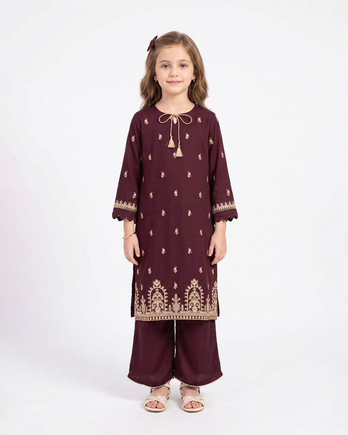 Girls Signature Embroidered Dyed 2 Pc