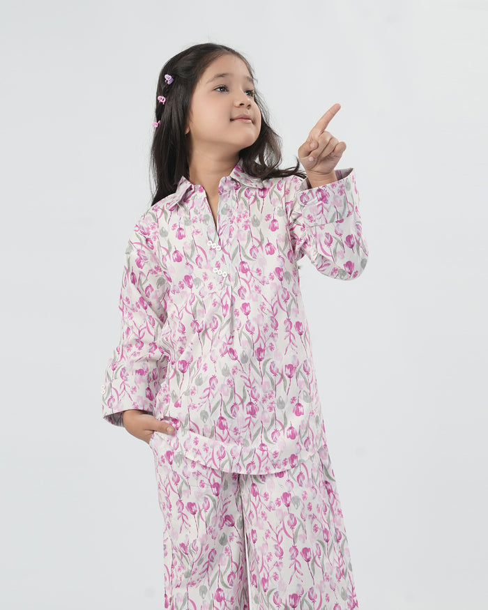 Girls Solid Cotton Co-Ord Set