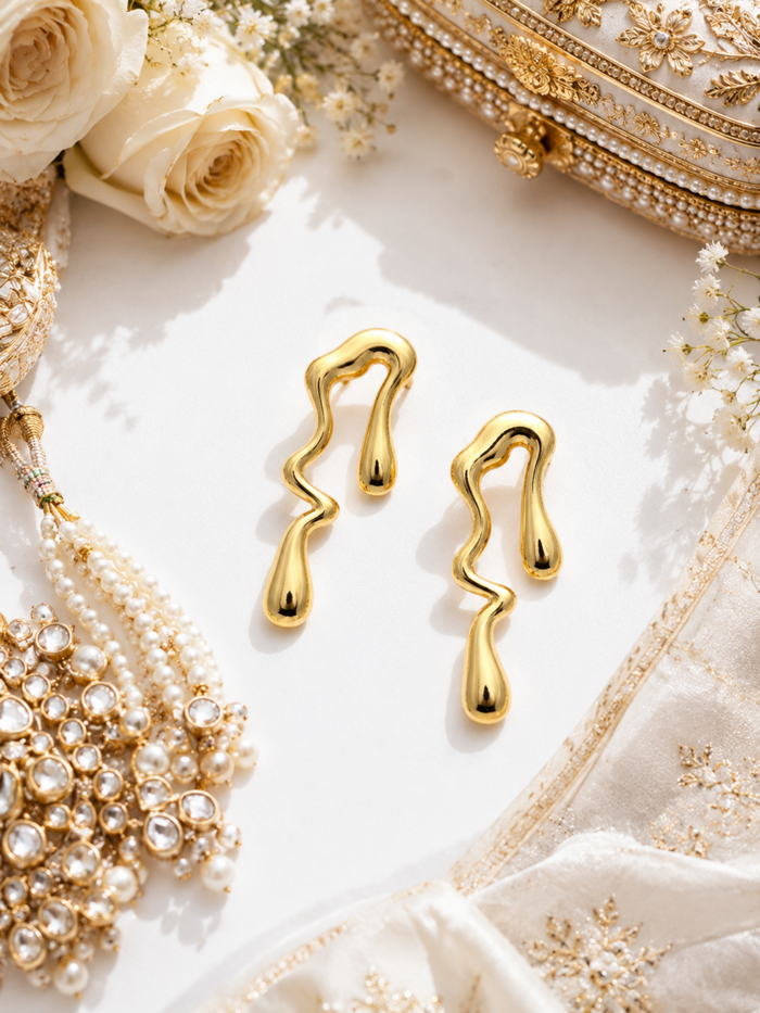 Golden Drift Drop Earrings – view 4 – Pabeena