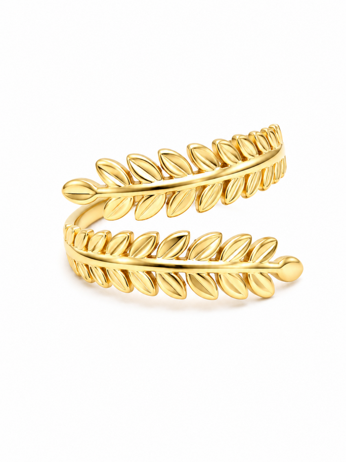 Golden Fern Ring – Gold Plated Free Size Ring for Women – Pabeena