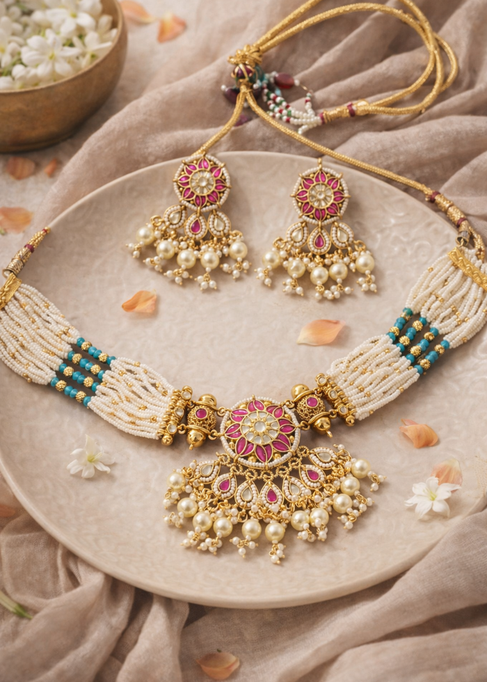 Ivory Gulnaar Kundan Choker Set - Pabeena