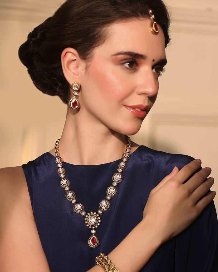 Jharvani Moissanite Ruby Filigree Bridal Necklace Set for Wedding – Pabeena