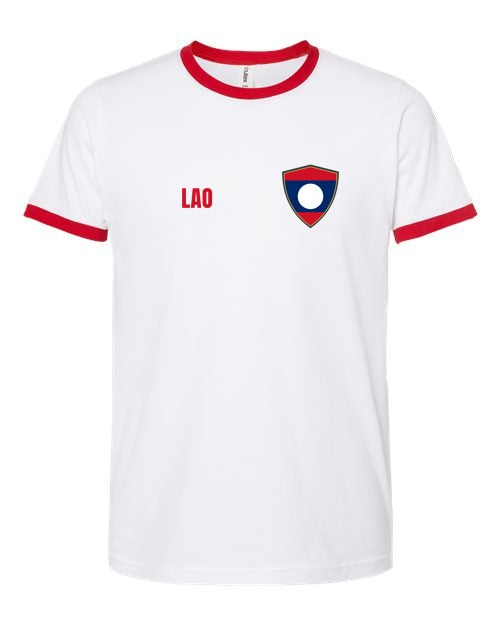 Laos Soccer Ringer Tee — Retro National Crest | NYC Factory