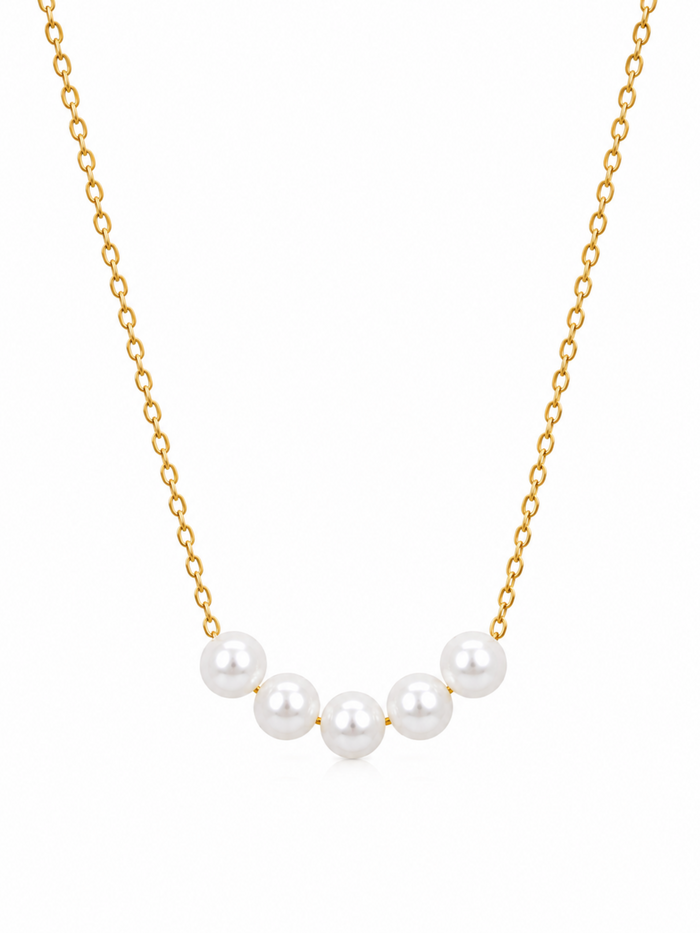 Luna Pearl Drop Necklace – Five Pearl Gold Plated Necklace for Women – Pabeena