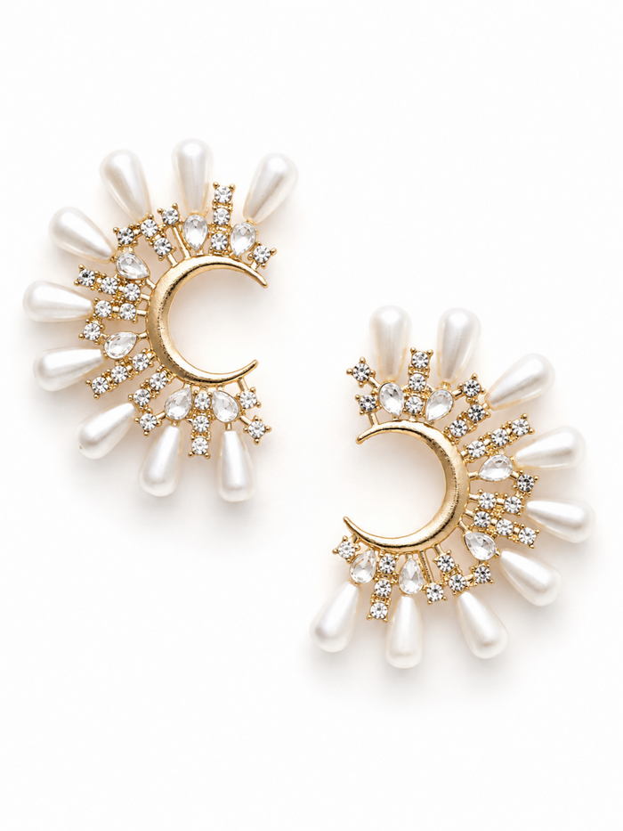 Lunara Pearl Crescent Studs – C-Shape Pearl Stud Earrings for Women – Pabeena