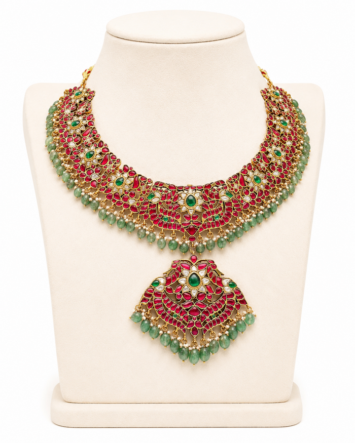 Mahalaya Heirloom Enamel Polki Choker - Pabeena