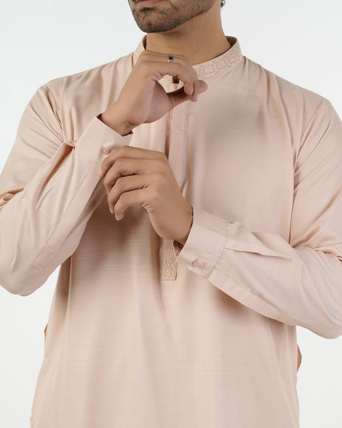 Eminent Men's Embroidered Kurta Shalwar Suit - Peach, Men's Shalwar Kameez, Eminent, Chase Value