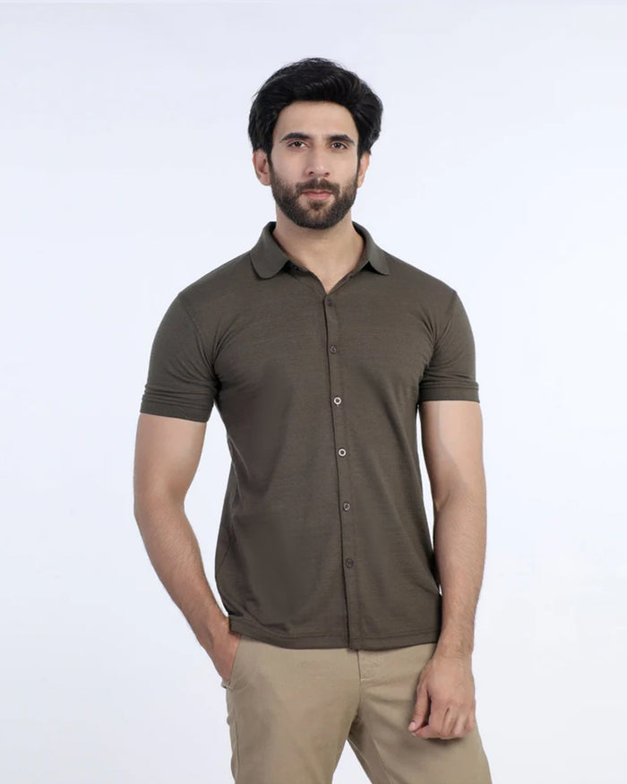 Men's Half Sleeves Polo Front Open Shirt