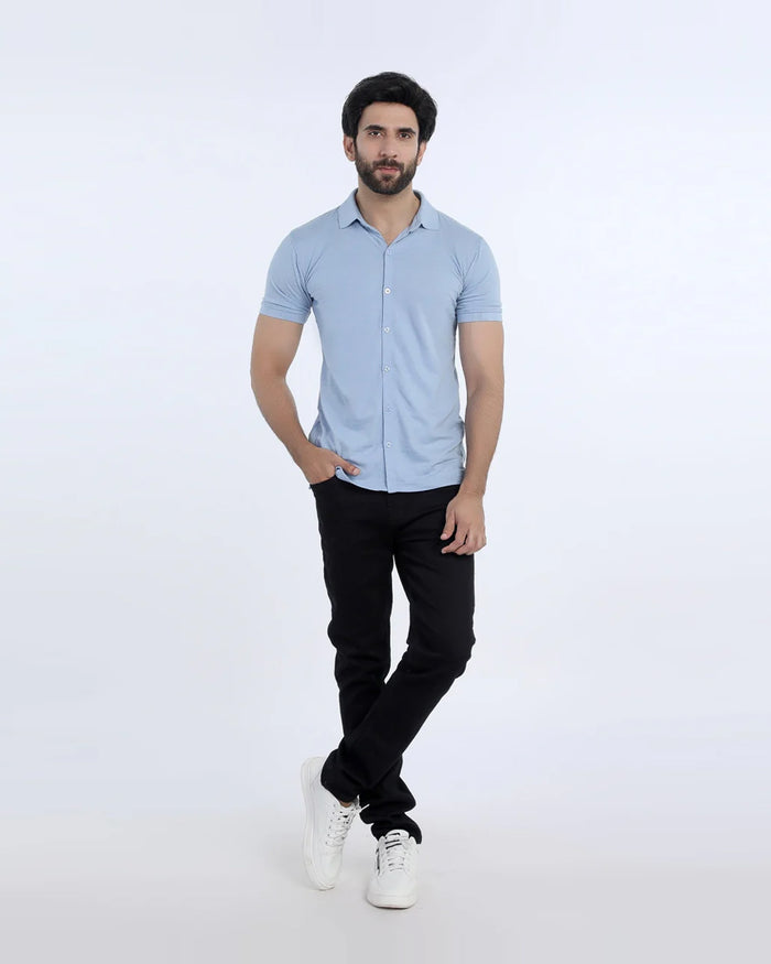 Men's Half Sleeves Polo Front Open Shirt