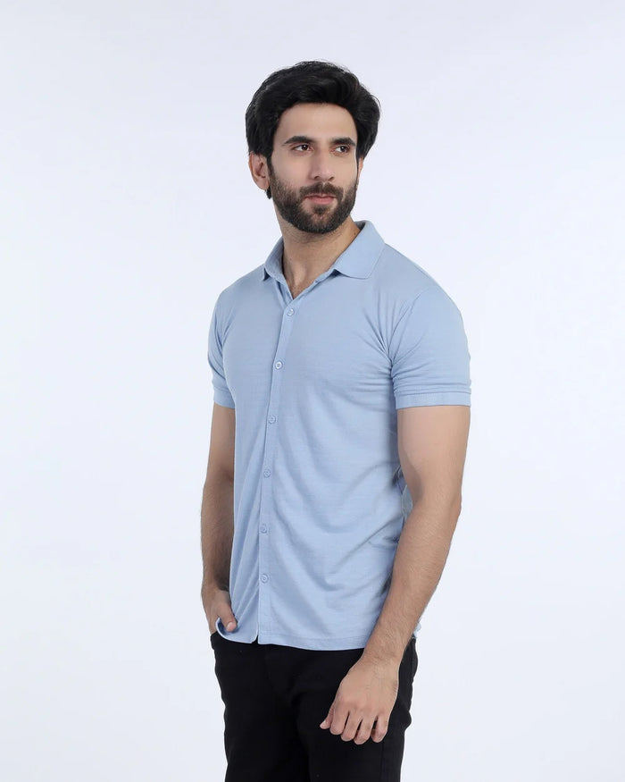 Men's Half Sleeves Polo Front Open Shirt