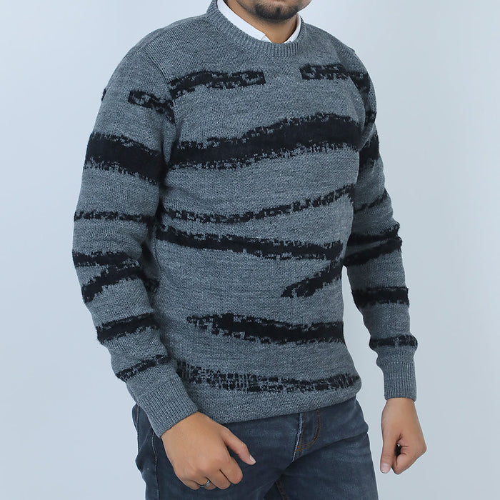 Men's Jacquard Sweater - Grey & Black, Men's Sweater & Sweat Shirts, Eminent, Chase Value