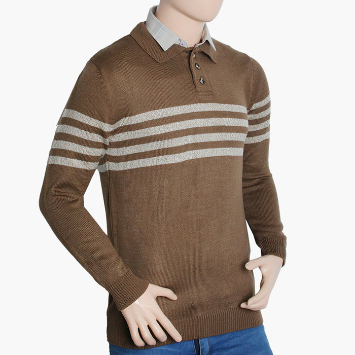 Men's Polo Stripe Sweater - Tobacco, Men's Sweater & Sweat Shirts, Chase Value, Chase Value